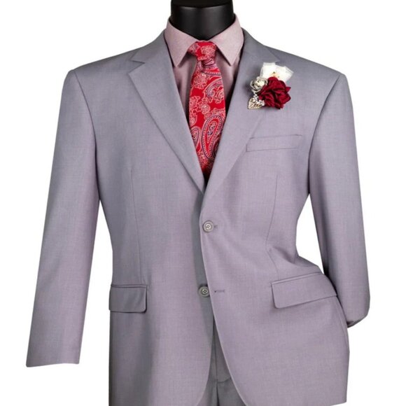 Light Grey Suit - Silver Gray Suit For Wedding - Mens Modern Fit 2 Button Light - Picture 1 of 2